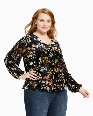 Viola Velvet Burnout Top | Black / Yellow