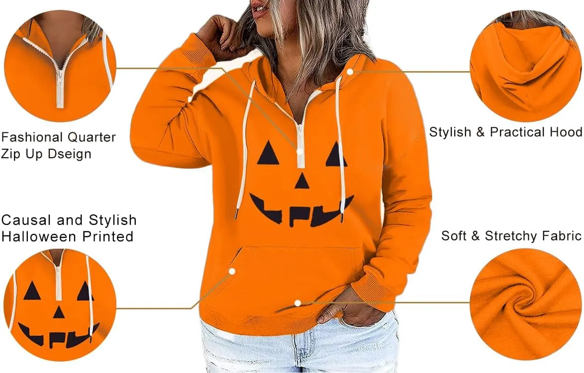 VISLILY Women's-Plus-Size-Hoodies Quarter Zip-Up Hooded Sweatshirts Lightweight Long Sleeve Pullover Tops with Pocket 1X-4X