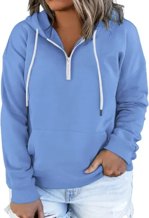 VISLILY Women's-Plus-Size-Hoodies Quarter Zip-Up Hooded Sweatshirts Lightweight Long Sleeve Pullover Tops with Pocket 1X-4X