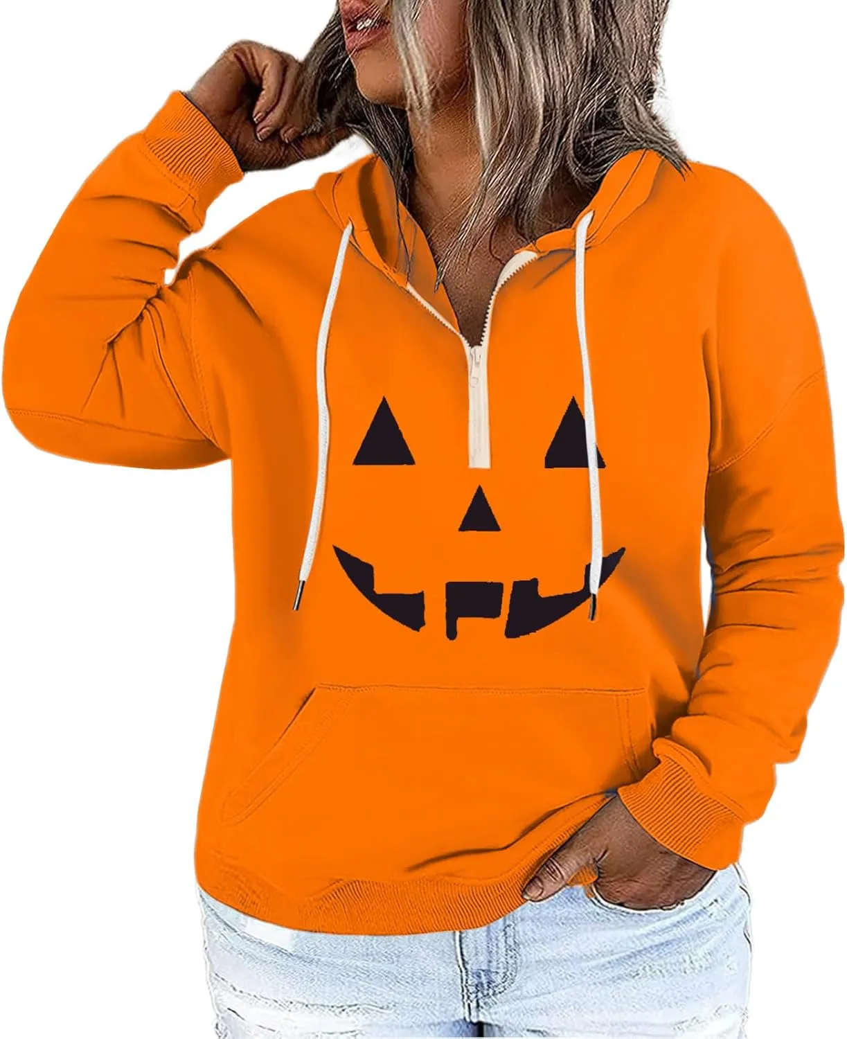 VISLILY Women's-Plus-Size-Hoodies Quarter Zip-Up Hooded Sweatshirts Lightweight Long Sleeve Pullover Tops with Pocket 1X-4X
