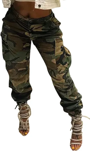 Voghtic Army Camo Cargo Pants - High Waisted Women's Camouflage Job Fatigue Pants