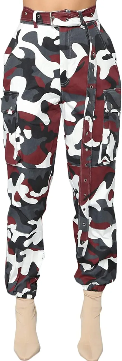 Voghtic Army Camo Cargo Pants - High Waisted Women's Camouflage Job Fatigue Pants