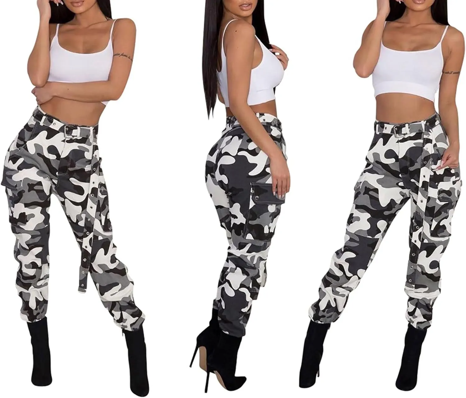 Voghtic Army Camo Cargo Pants - High Waisted Women's Camouflage Job Fatigue Pants