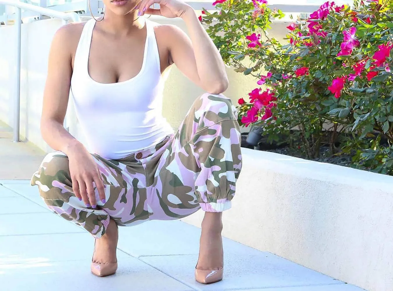 Voghtic Army Camo Cargo Pants - High Waisted Women's Camouflage Job Fatigue Pants