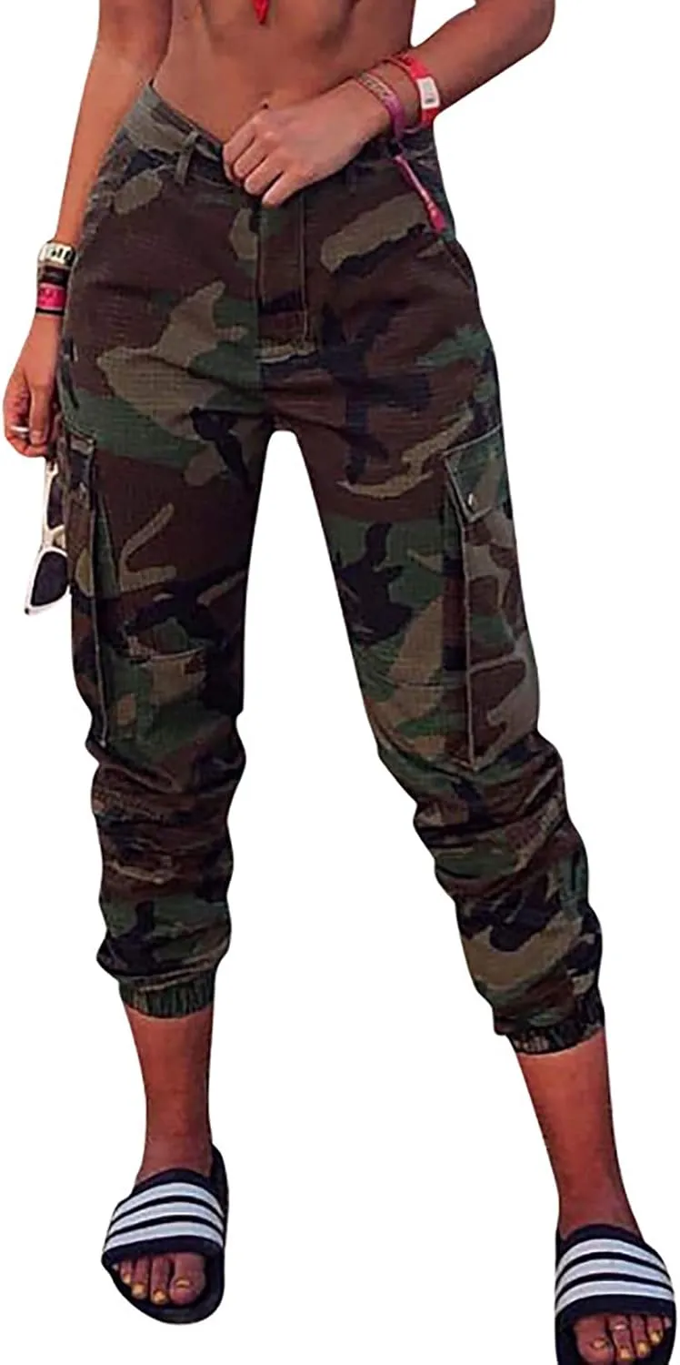 Voghtic Army Camo Cargo Pants - High Waisted Women's Camouflage Job Fatigue Pants