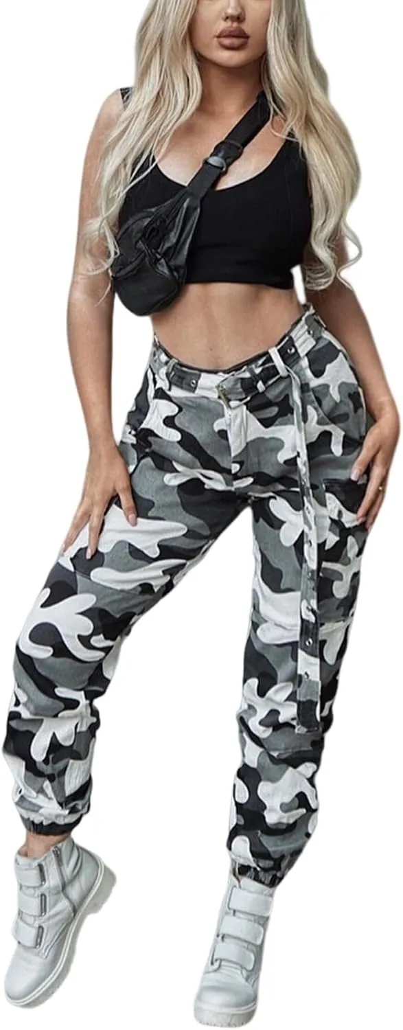 Voghtic Army Camo Cargo Pants - High Waisted Women's Camouflage Job Fatigue Pants