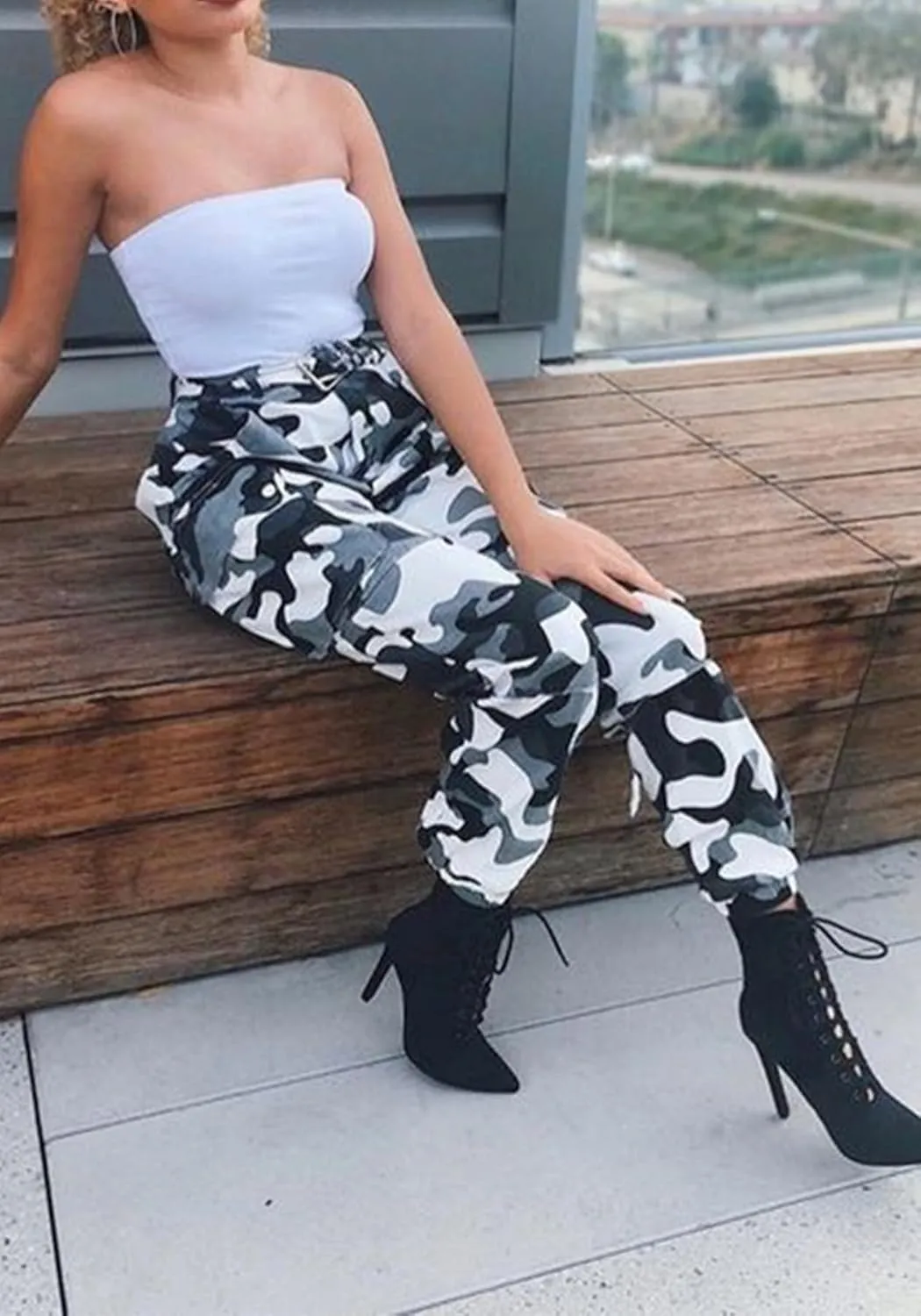 Voghtic Army Camo Cargo Pants - High Waisted Women's Camouflage Job Fatigue Pants