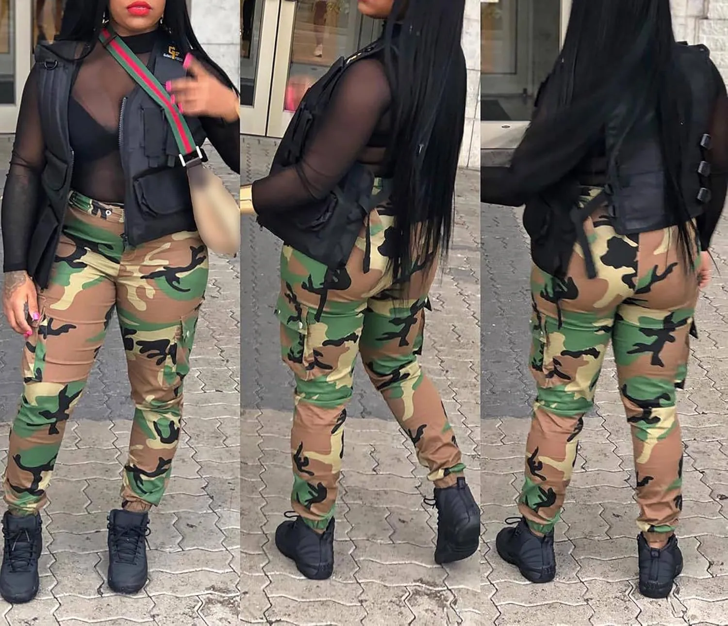 Voghtic Army Camo Cargo Pants - High Waisted Women's Camouflage Job Fatigue Pants