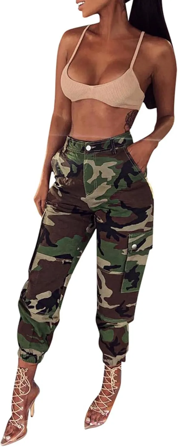 Voghtic Army Camo Cargo Pants - High Waisted Women's Camouflage Job Fatigue Pants