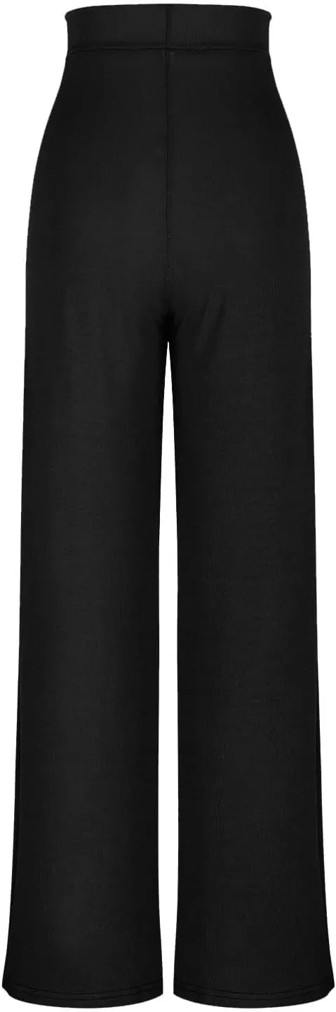 Wide Leg Pants for Women Elastic High Waist Tummy Control Lounge Slacks Solid Color Palazzo Trousers