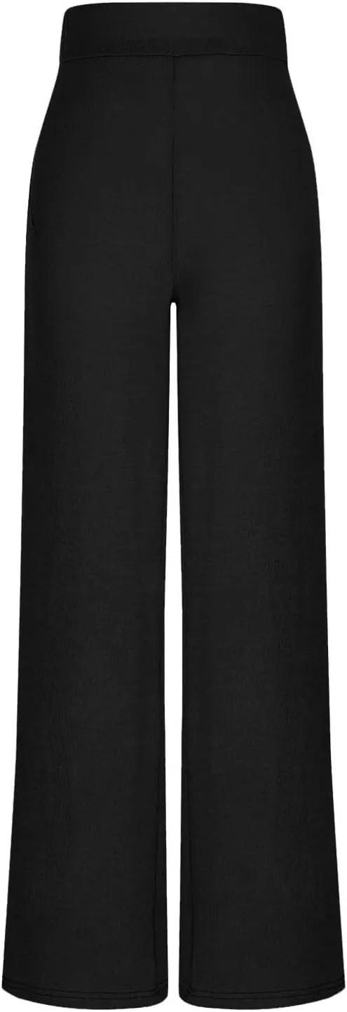 Wide Leg Pants for Women Elastic High Waist Tummy Control Lounge Slacks Solid Color Palazzo Trousers