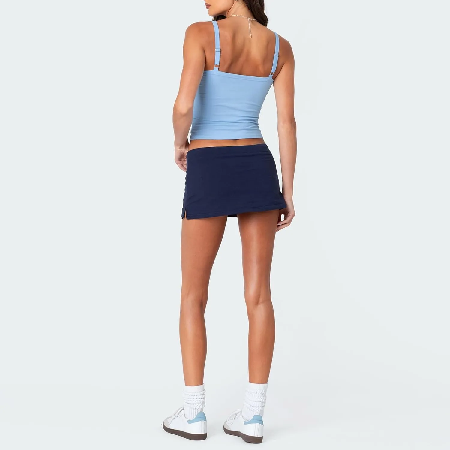 Women Casual Drawstring Mini Skirt Tie Waist Athletic Short Skirt Fitted Stretchy Side Slit Mini Sweat Skorts