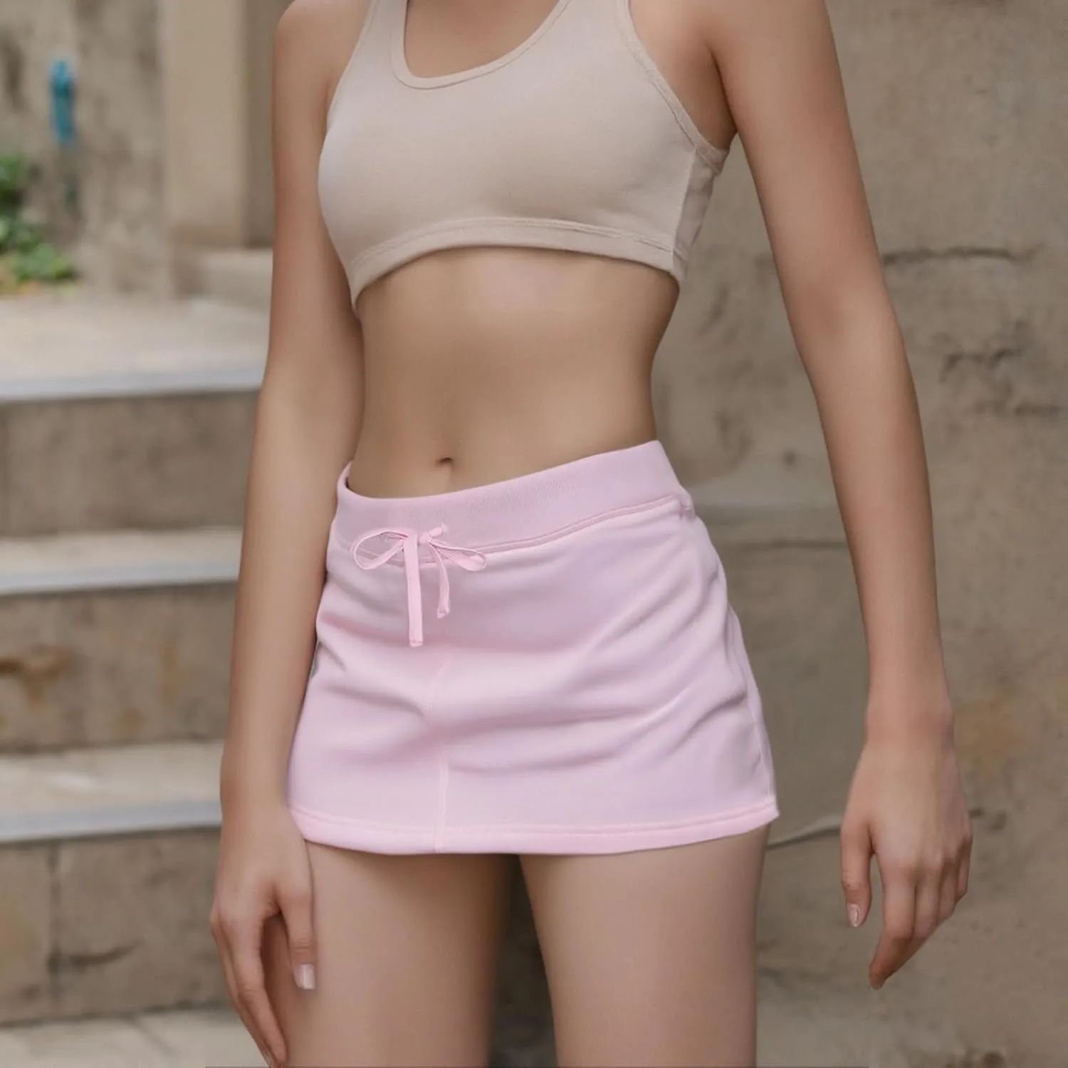 Women Casual Drawstring Mini Skirt Tie Waist Athletic Short Skirt Fitted Stretchy Side Slit Mini Sweat Skorts