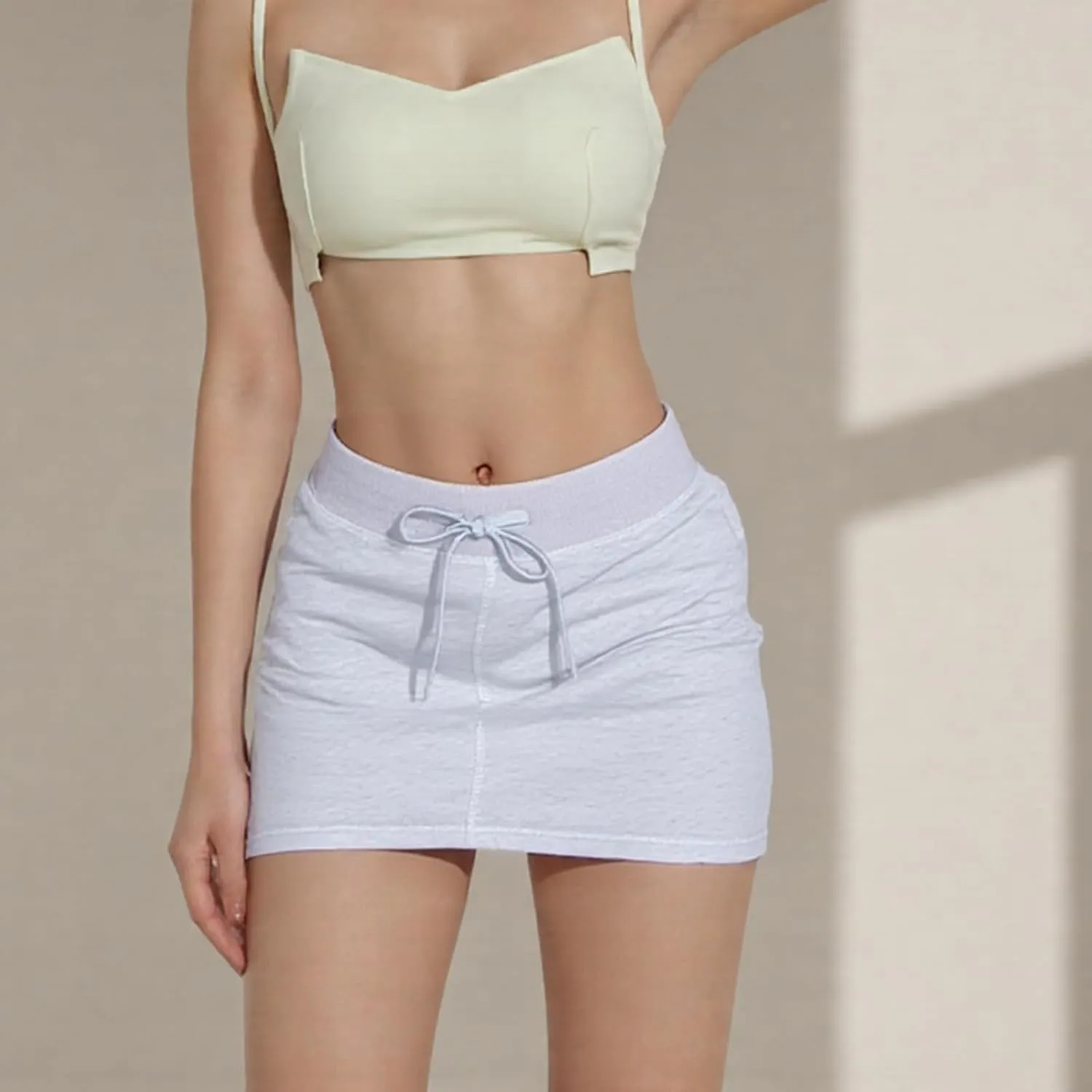 Women Casual Drawstring Mini Skirt Tie Waist Athletic Short Skirt Fitted Stretchy Side Slit Mini Sweat Skorts
