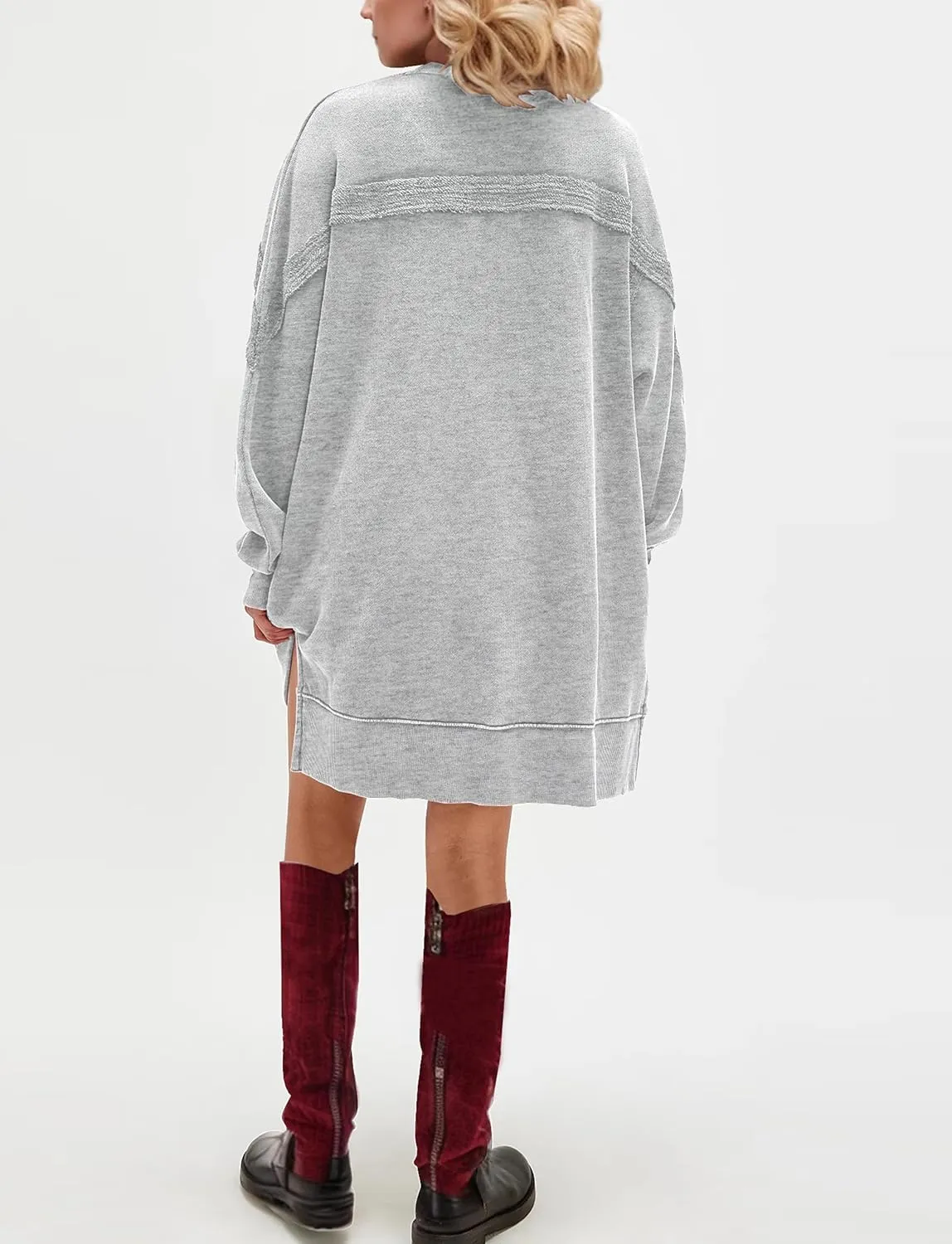 Women Casual Dresses Oversized Long Sleeve Sweatshirt Dresses Crewneck Tunic Tops Pullover Loose Fitting Mini Dresses