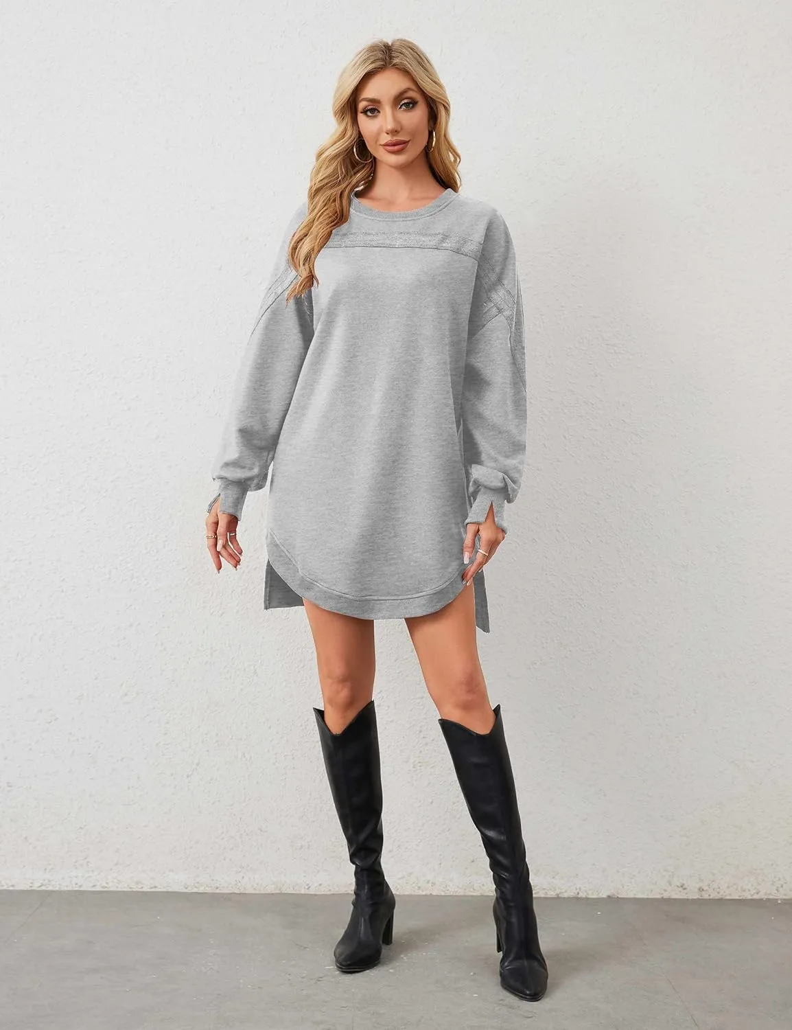 Women Casual Dresses Oversized Long Sleeve Sweatshirt Dresses Crewneck Tunic Tops Pullover Loose Fitting Mini Dresses