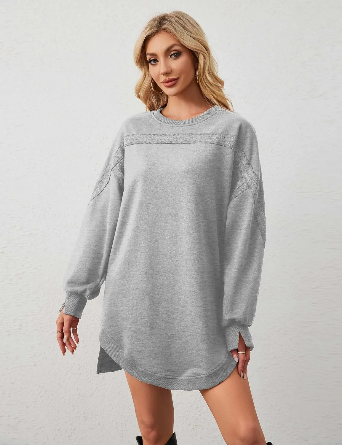 Women Casual Dresses Oversized Long Sleeve Sweatshirt Dresses Crewneck Tunic Tops Pullover Loose Fitting Mini Dresses
