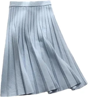 Women Knitted Midi Skirt Elegant A-Line High Waist Pleated Long Skirt Spring Autumn Winter Casual Skirt