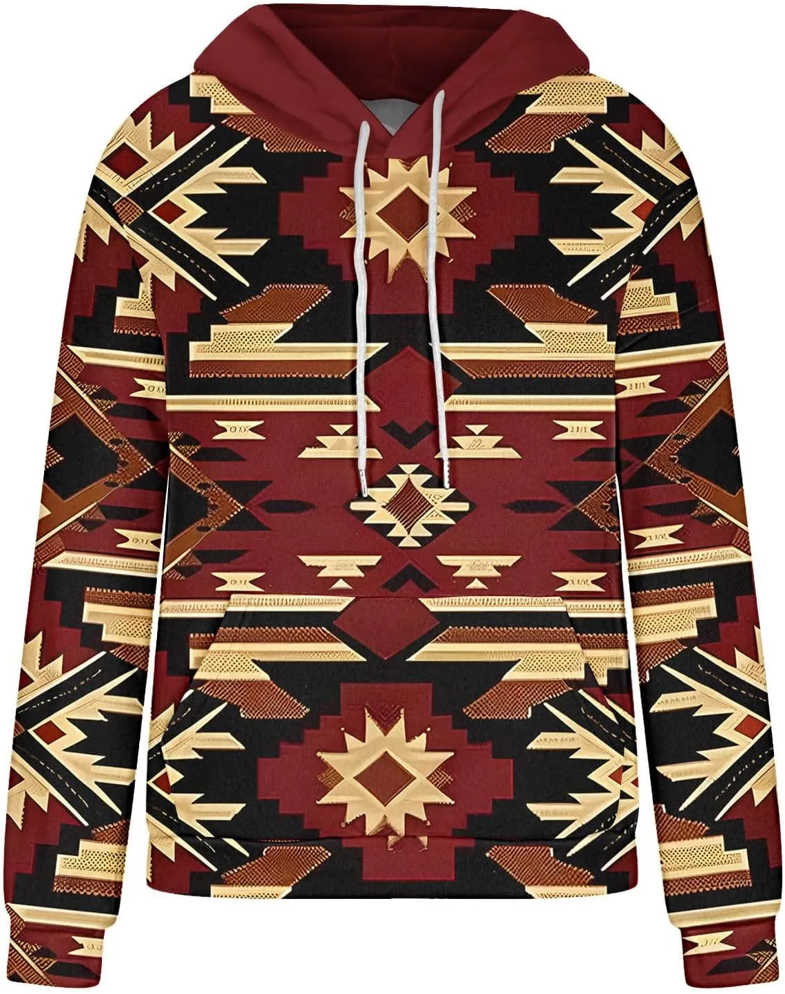 Women Western Ethic Hoodie Aztec Style Print Graphic Sweatshirts Pullover Hooded Pullover Tops Shirts Vintage Clothing