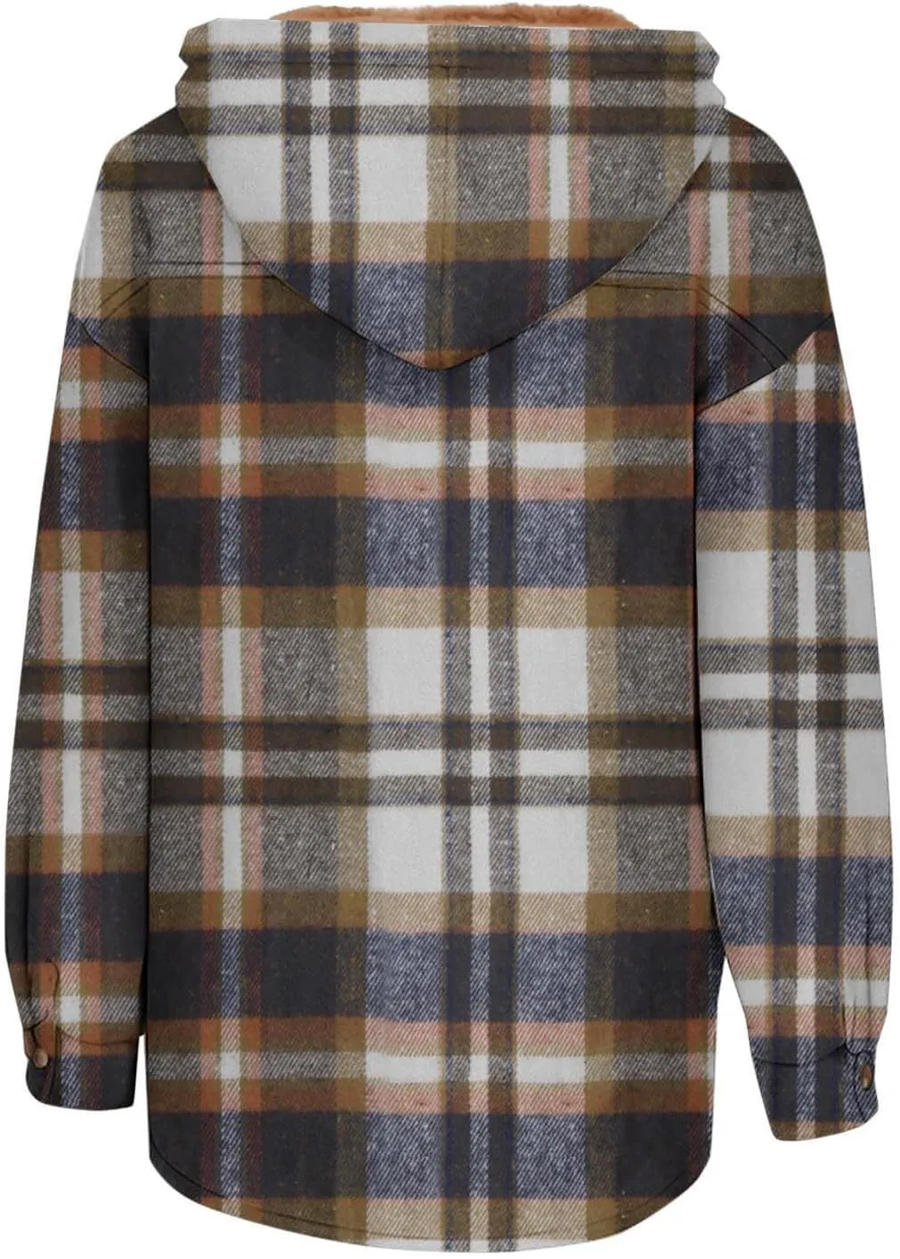 Women Wool Blend Trench Coat Plaid Trench Coat Fleece Sherpa Lined Shacket Jacket Hooded Oversized Color Block Hoodie