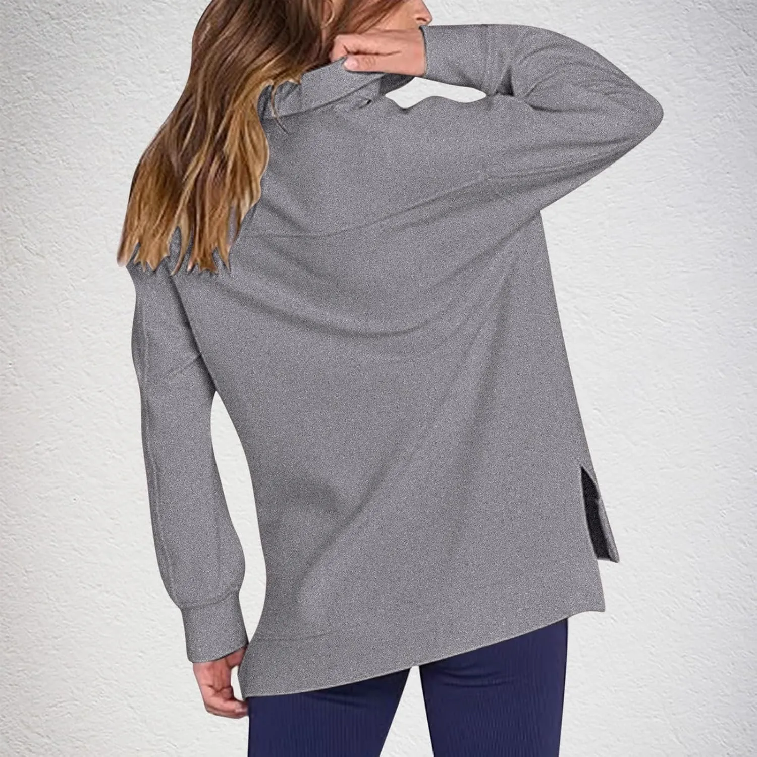 Womens 3/4 Zip Pullover Stand Collar Half Zip Sweatshirt with Pocket Casual Loose Fit Tunic Tops 2025 Spring Outfits