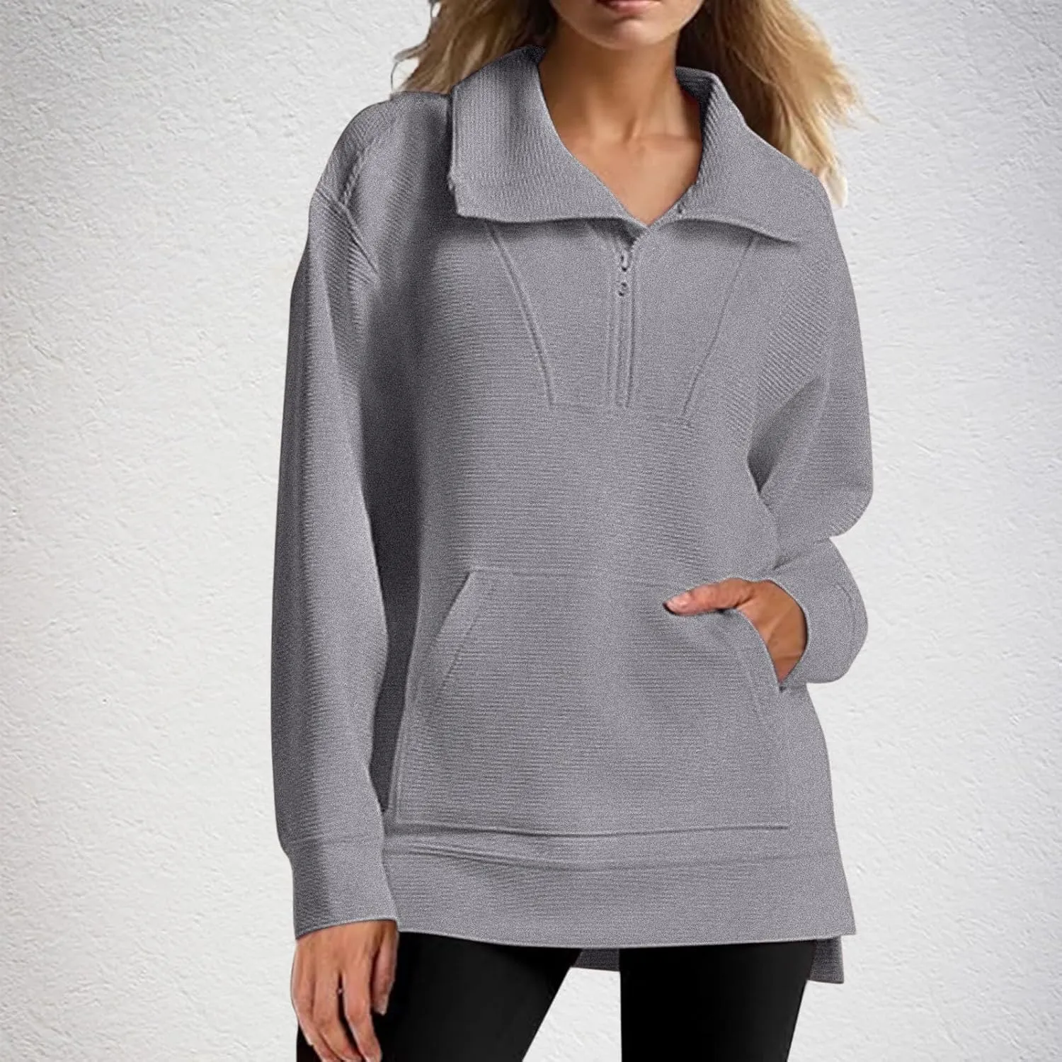 Womens 3/4 Zip Pullover Stand Collar Half Zip Sweatshirt with Pocket Casual Loose Fit Tunic Tops 2025 Spring Outfits