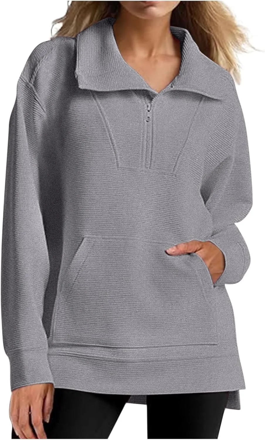 Womens 3/4 Zip Pullover Stand Collar Half Zip Sweatshirt with Pocket Casual Loose Fit Tunic Tops 2025 Spring Outfits