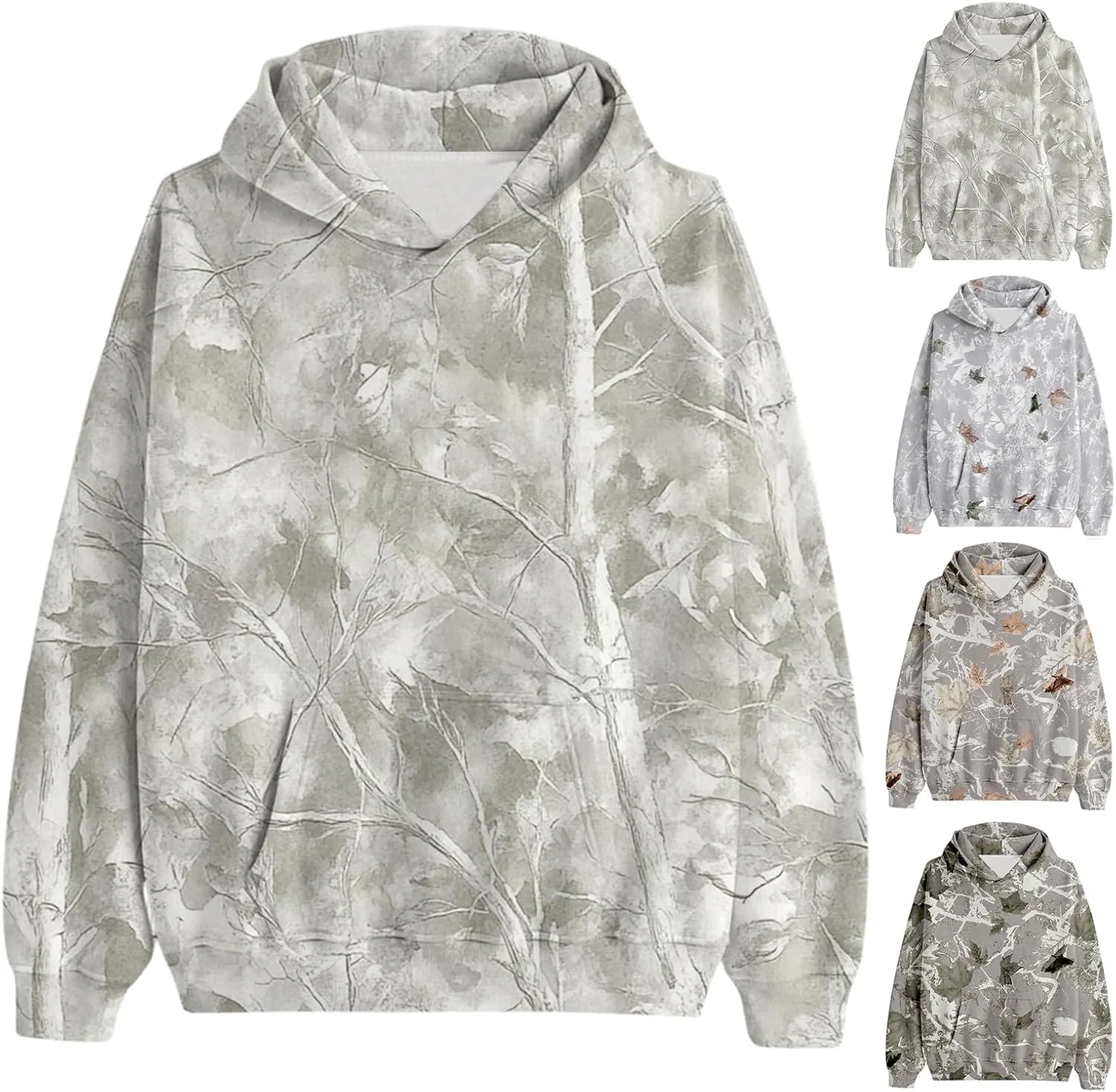 Womens Camo Hoodies Casual Loose Fit Long Sleeve Sweatshirts Oversized Maple Leaf Print Pullover Tops with Pocket