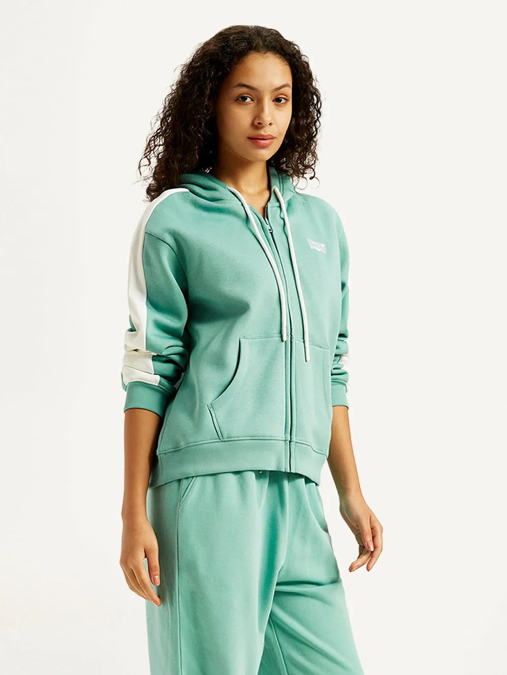 Women's Colorblock Blue Hooded Sweatshirt