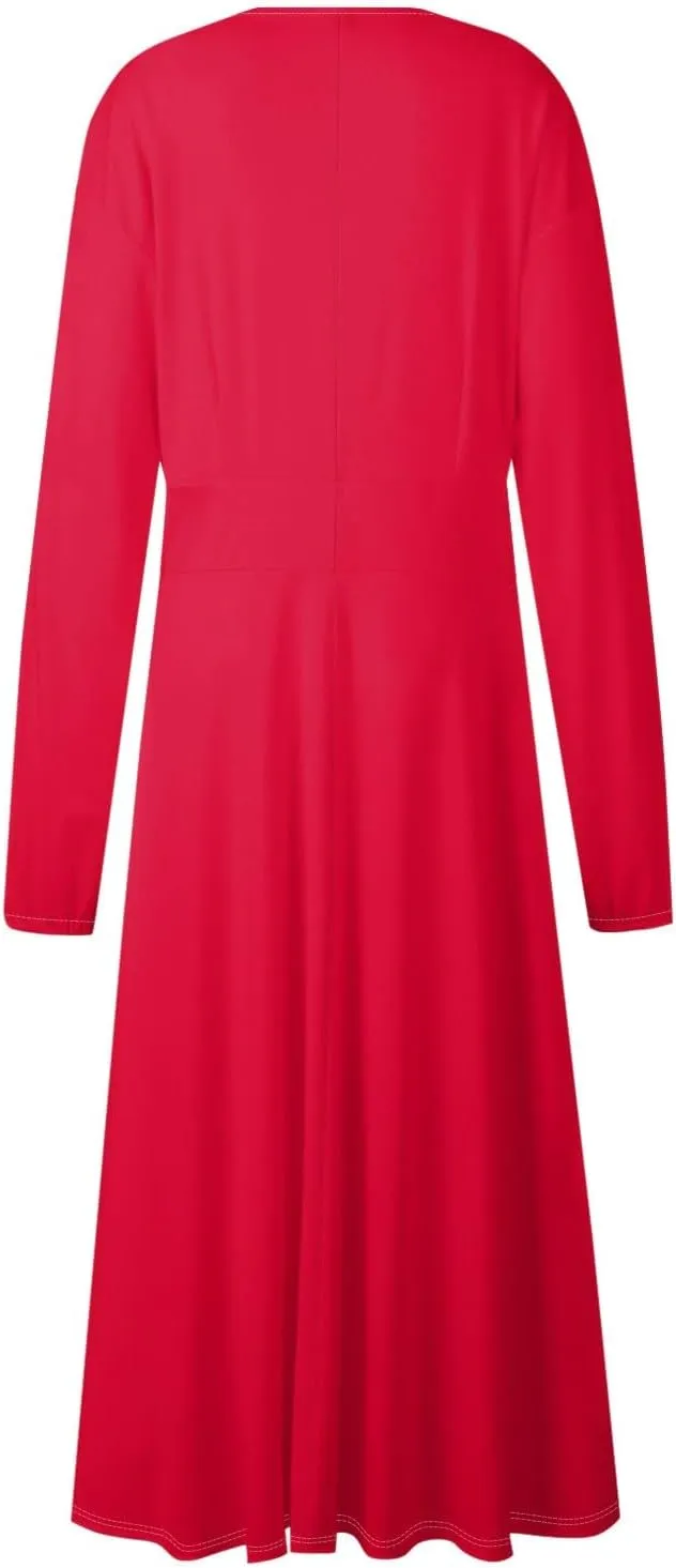 Womens Dresses V Neck Long Sleeve Dresses Maxi Printed Dresses Fall Soft Dress Fashion Elegant Dress Casual Dresses