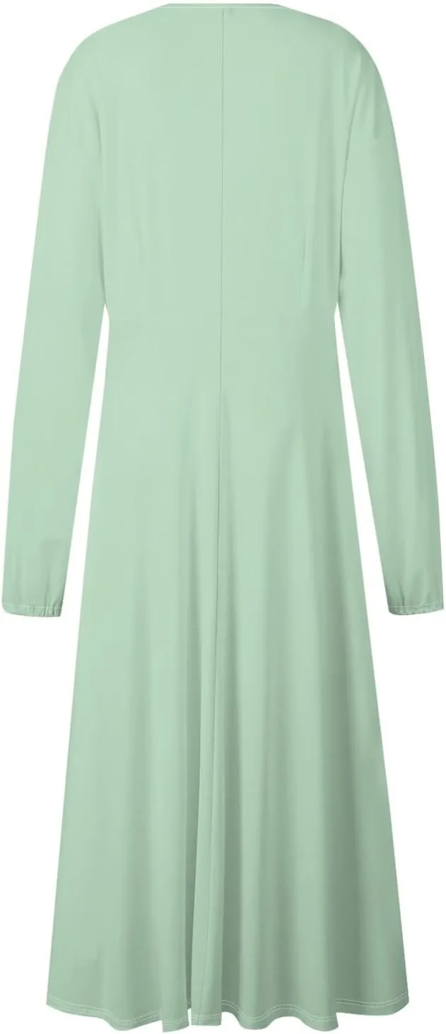 Womens Dresses V Neck Long Sleeve Dresses Maxi Printed Dresses Fall Soft Dress Fashion Elegant Dress Casual Dresses