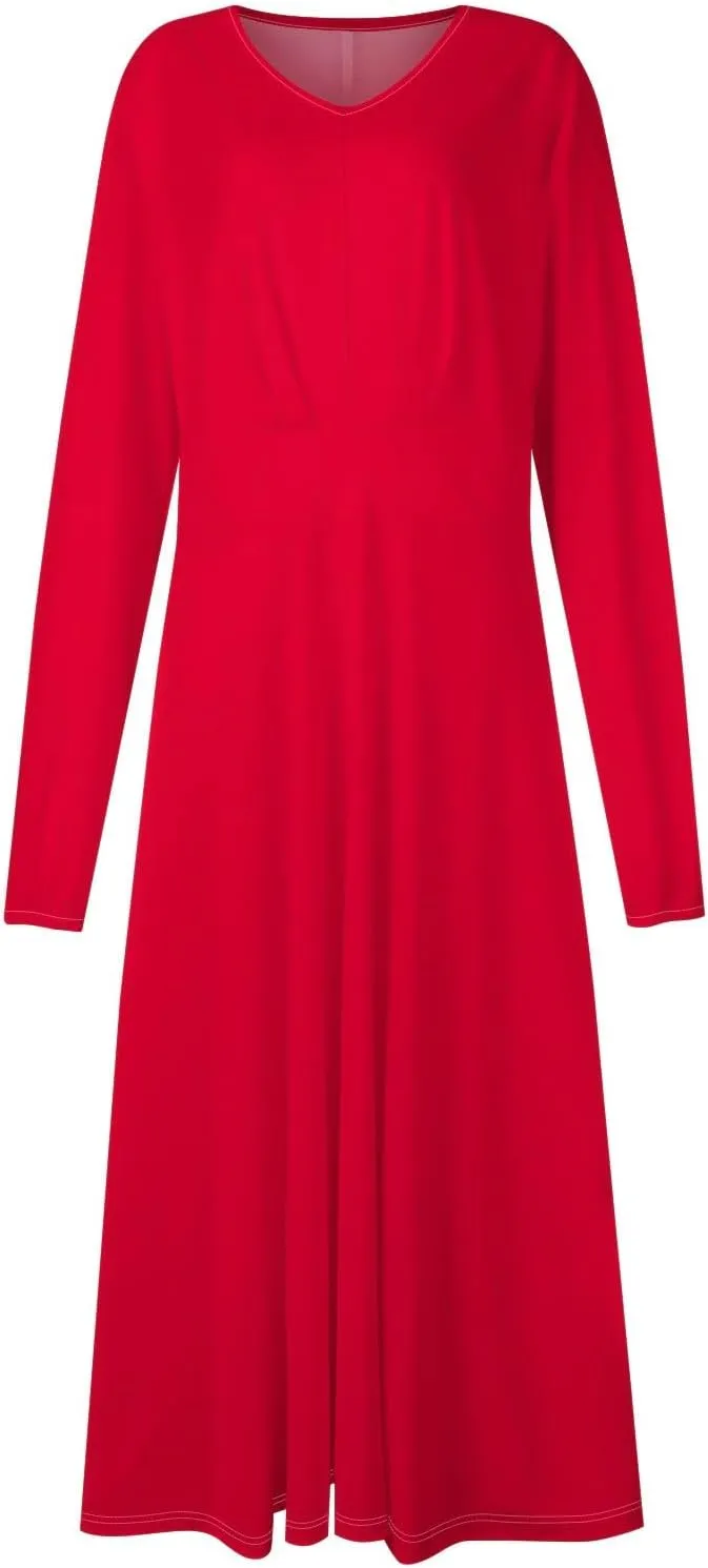 Womens Dresses V Neck Long Sleeve Dresses Maxi Printed Dresses Fall Soft Dress Fashion Elegant Dress Casual Dresses
