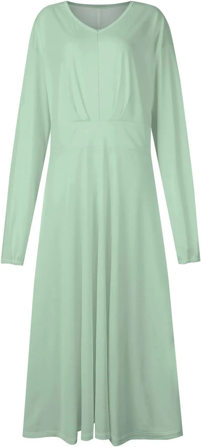 Womens Dresses V Neck Long Sleeve Dresses Maxi Printed Dresses Fall Soft Dress Fashion Elegant Dress Casual Dresses