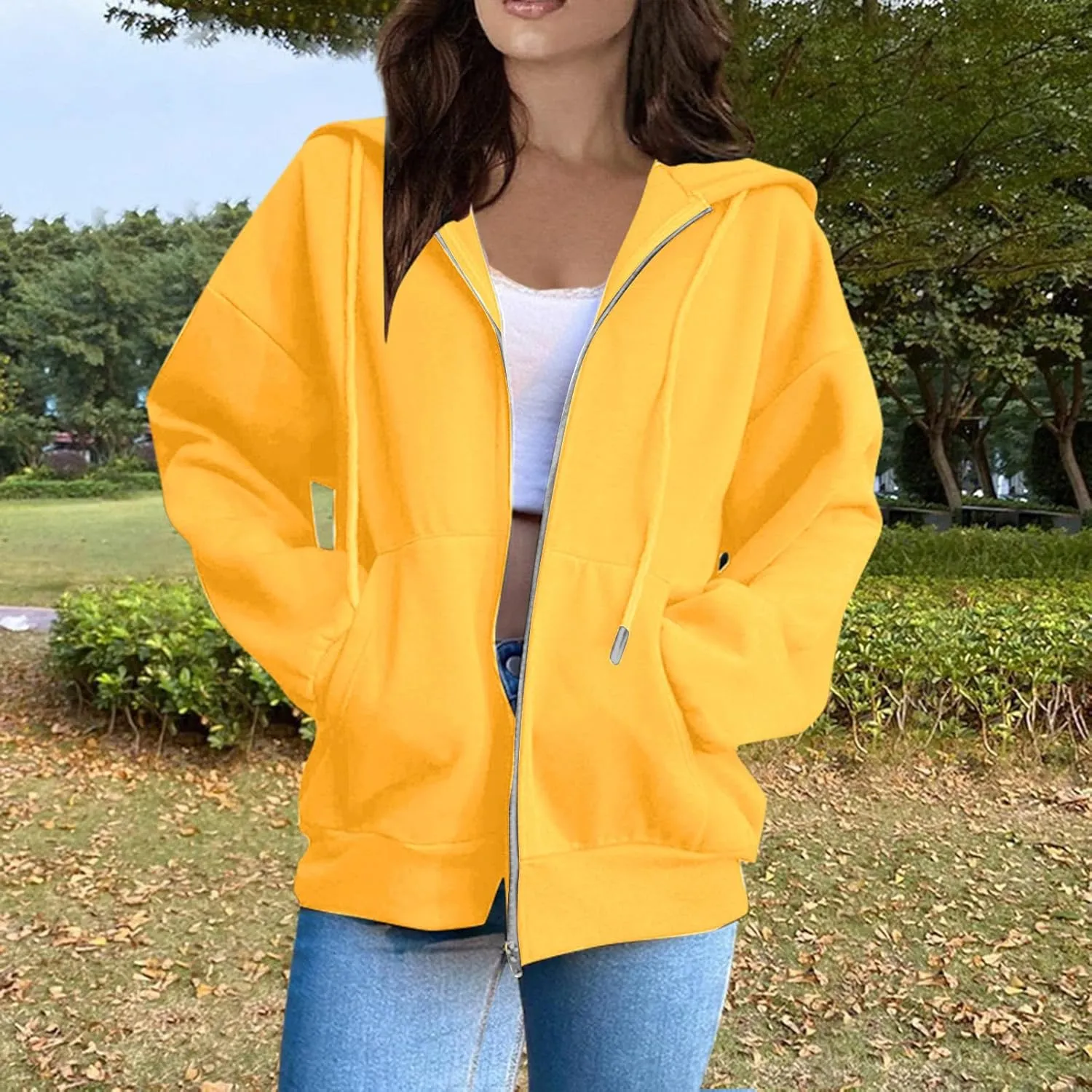Womens Fashion Long Sleeve Zip Up Hoodies Jackets Casual Plain Fitted Fall Teen Girls Sweatshirt Coats