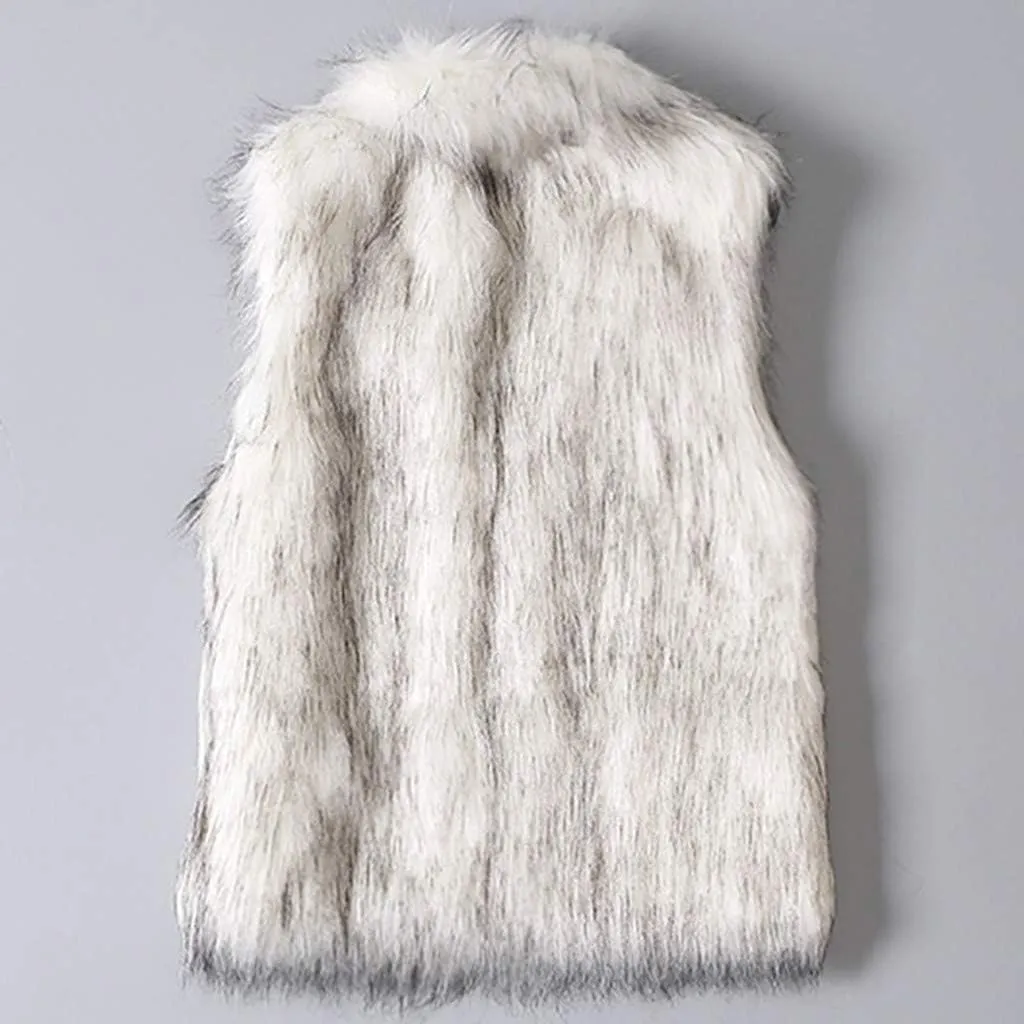Womens Faux Fur Vests Fall Winter Sleeveless Casual Loose Coats Fuzzy Fleece Lapel Collar Jackets Windproof Outerwear