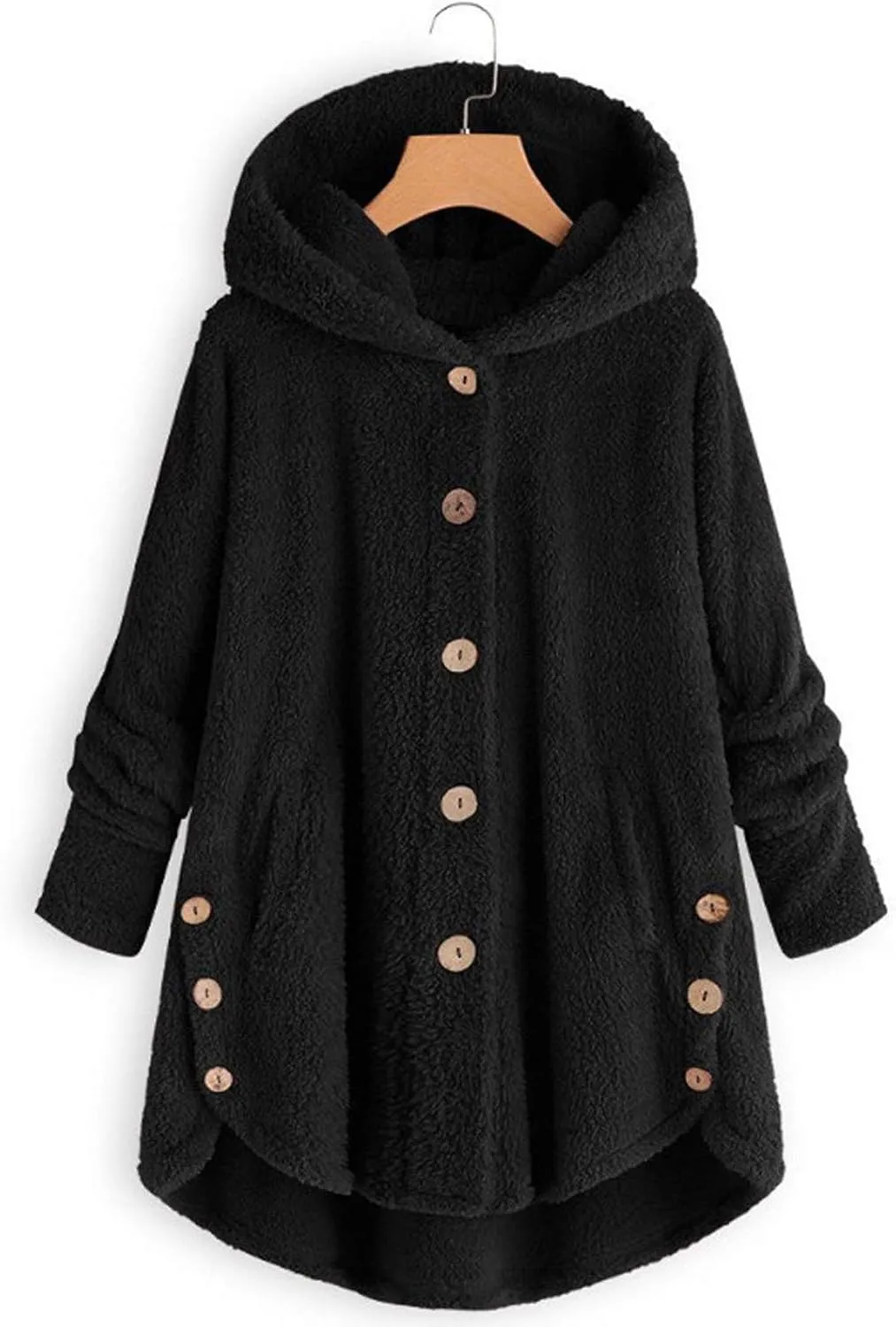 Womens Fleece Jackets Winter Hooded Coats 2024 Trendy Oversized Button Down Cardigan Sweater Warm Sweatshirt with Pocket