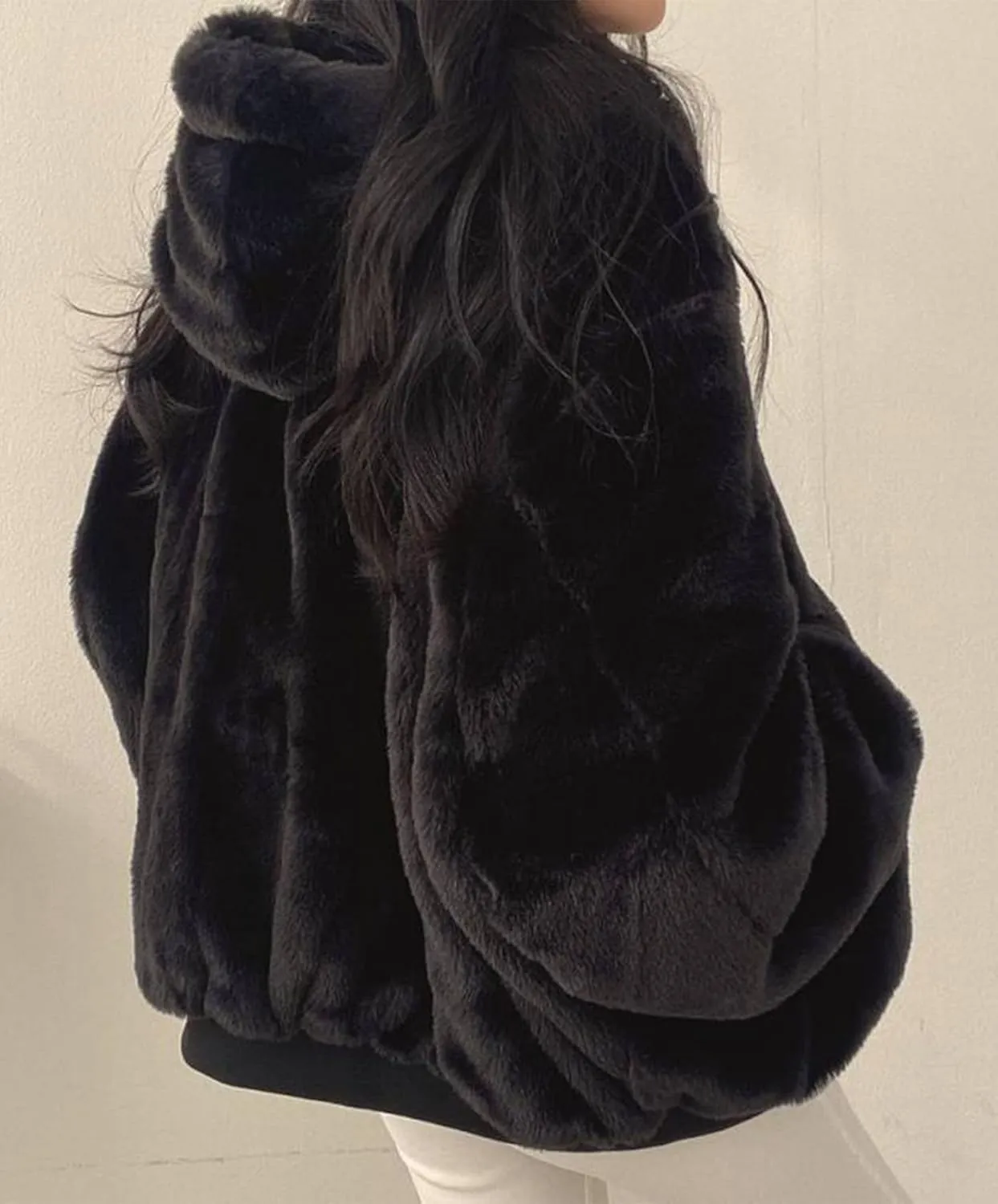 Womens Fleece Lined Jacket Reversible Zip Up Fuzzy Faux Fur Hoodie Oversized Warm Sweatshirt