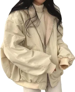 Womens Fleece Lined Jacket Reversible Zip Up Fuzzy Faux Fur Hoodie Oversized Warm Sweatshirt