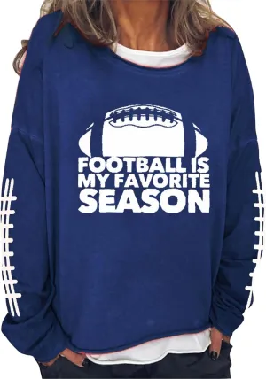 Women's Football Game Day Sweatshirt Funny Letter Print Crewneck Drop Shoulder Pullover Swseatshirt Loose Sports Tops