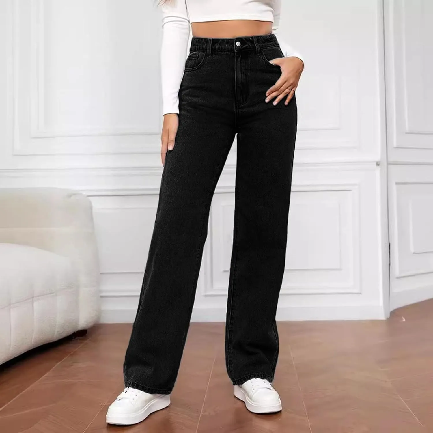 Women's High Waisted Straight Leg Jeans Trendy 2025 Casual Soft Loose Boyfriend Denim Pants with Pockets