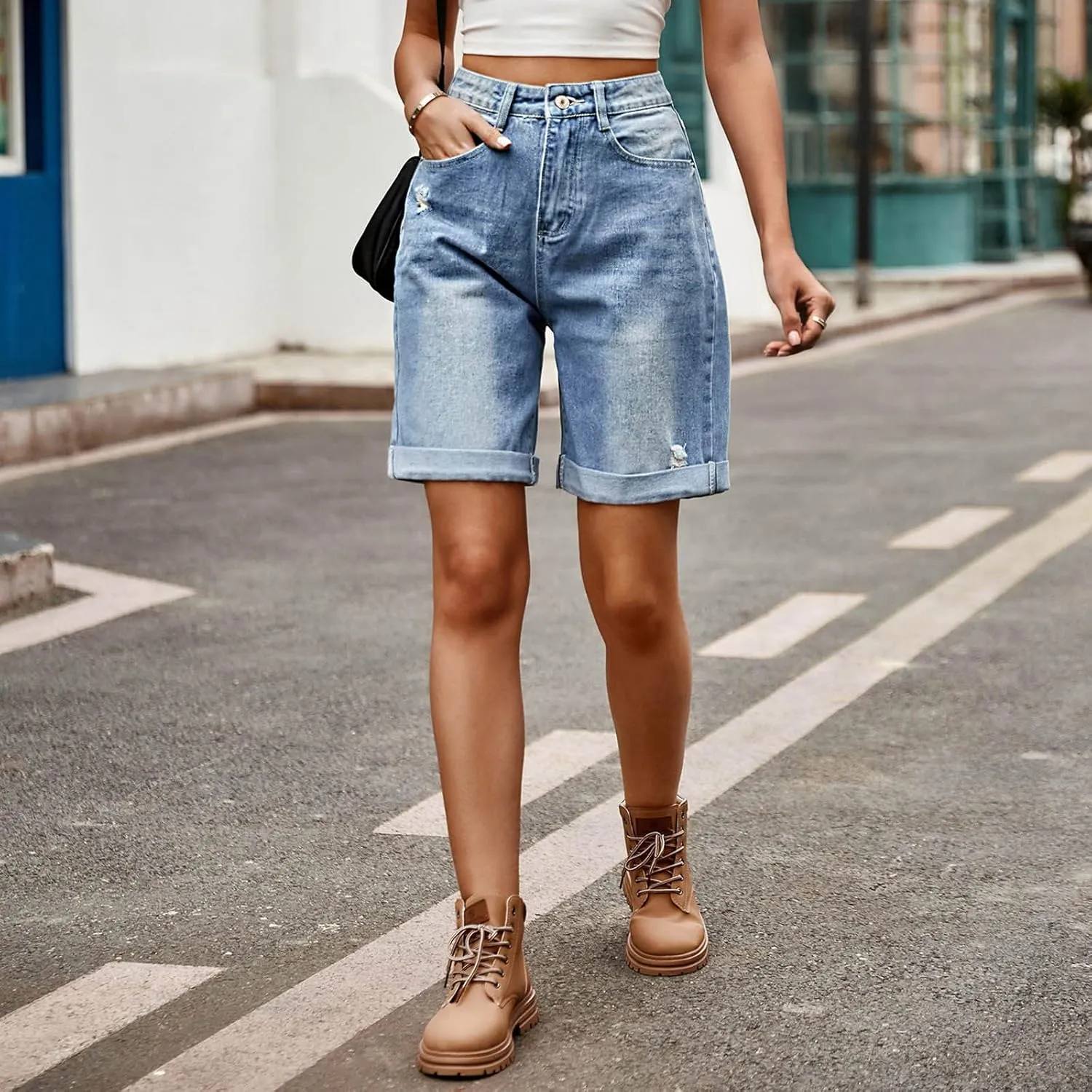 Womens Jean Shorts High Waisted Trendy Casual Wide Leg Stretchy Denim Shorts Loose Trendy Y2k Baggy Bermuda Shorts