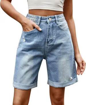 Womens Jean Shorts High Waisted Trendy Casual Wide Leg Stretchy Denim Shorts Loose Trendy Y2k Baggy Bermuda Shorts