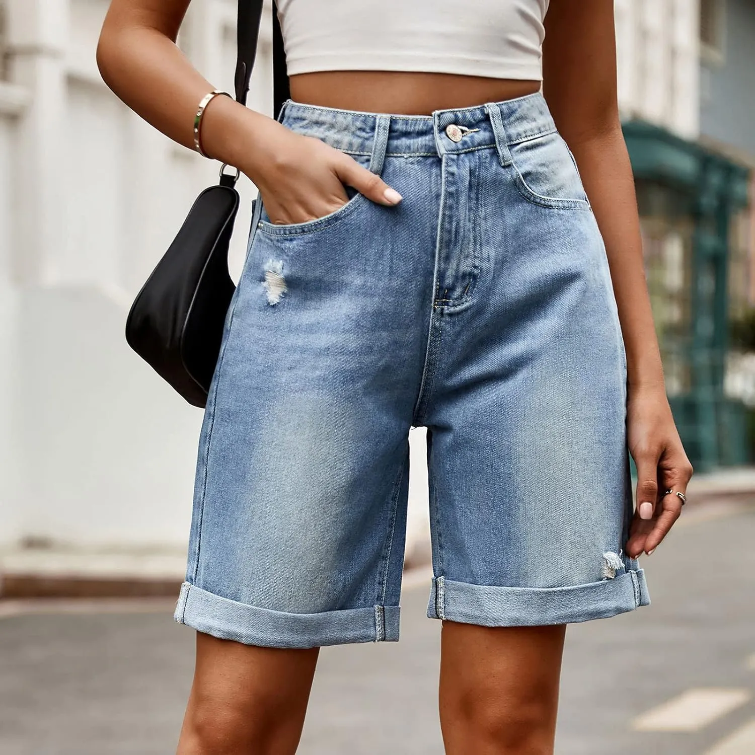 Womens Jean Shorts High Waisted Trendy Casual Wide Leg Stretchy Denim Shorts Loose Trendy Y2k Baggy Bermuda Shorts