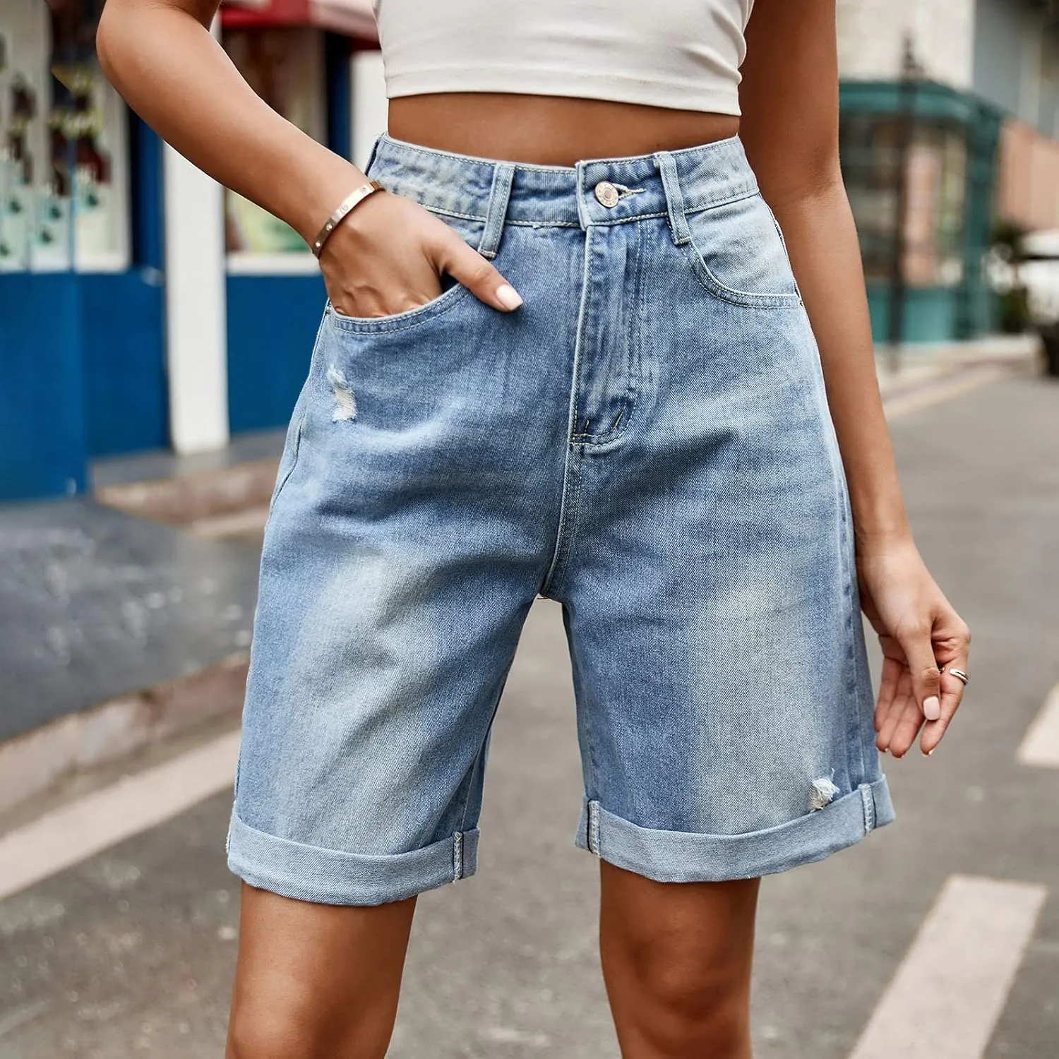 Womens Jean Shorts High Waisted Trendy Casual Wide Leg Stretchy Denim Shorts Loose Trendy Y2k Baggy Bermuda Shorts