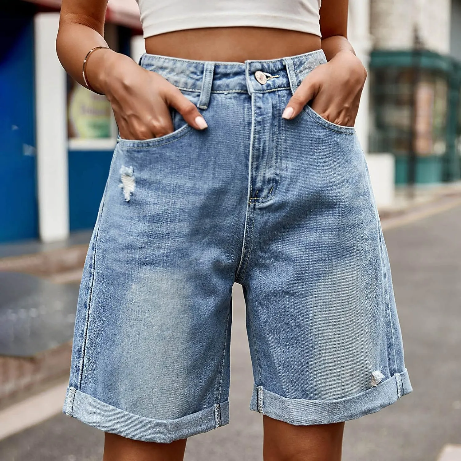 Womens Jean Shorts High Waisted Trendy Casual Wide Leg Stretchy Denim Shorts Loose Trendy Y2k Baggy Bermuda Shorts