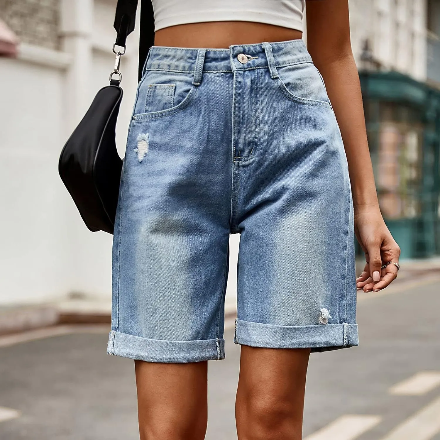 Womens Jean Shorts High Waisted Trendy Casual Wide Leg Stretchy Denim Shorts Loose Trendy Y2k Baggy Bermuda Shorts