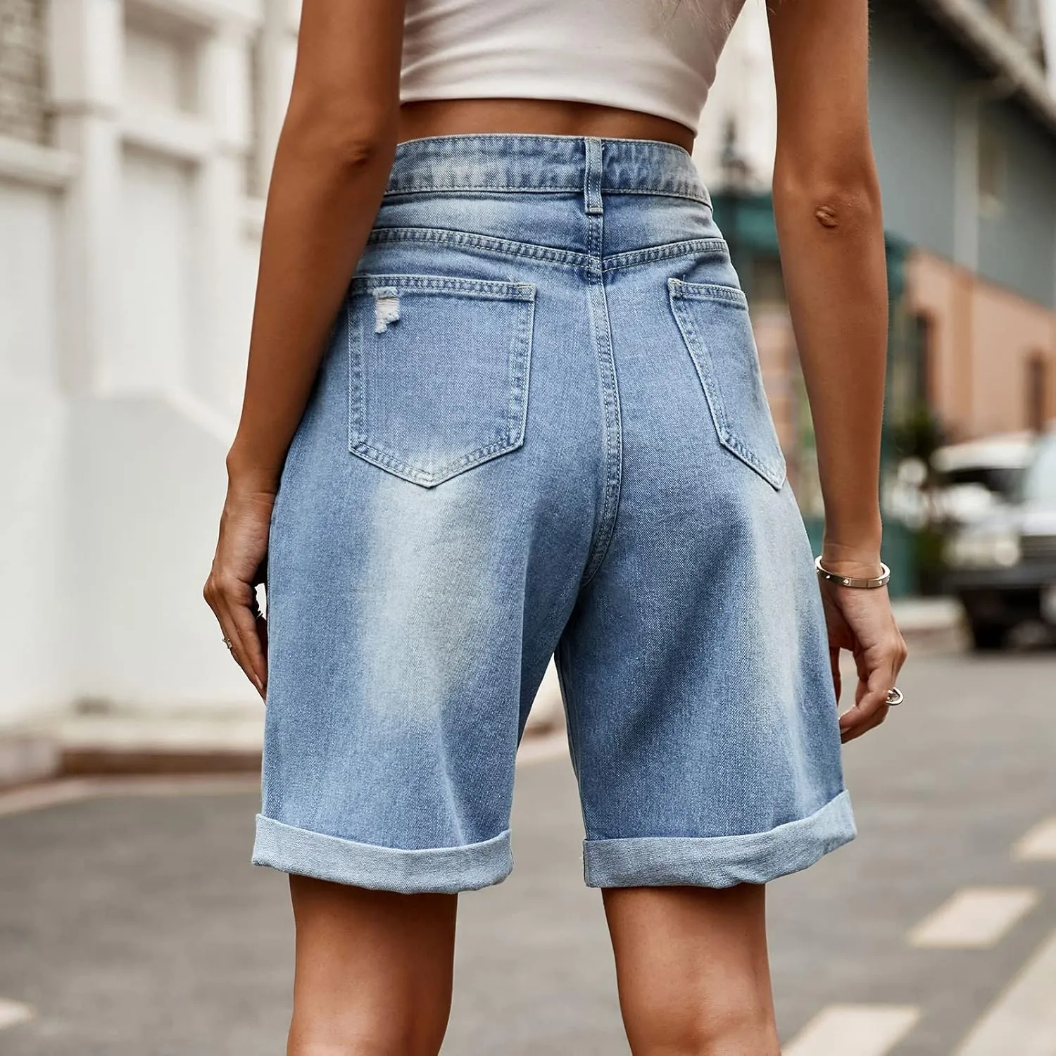 Womens Jean Shorts High Waisted Trendy Casual Wide Leg Stretchy Denim Shorts Loose Trendy Y2k Baggy Bermuda Shorts