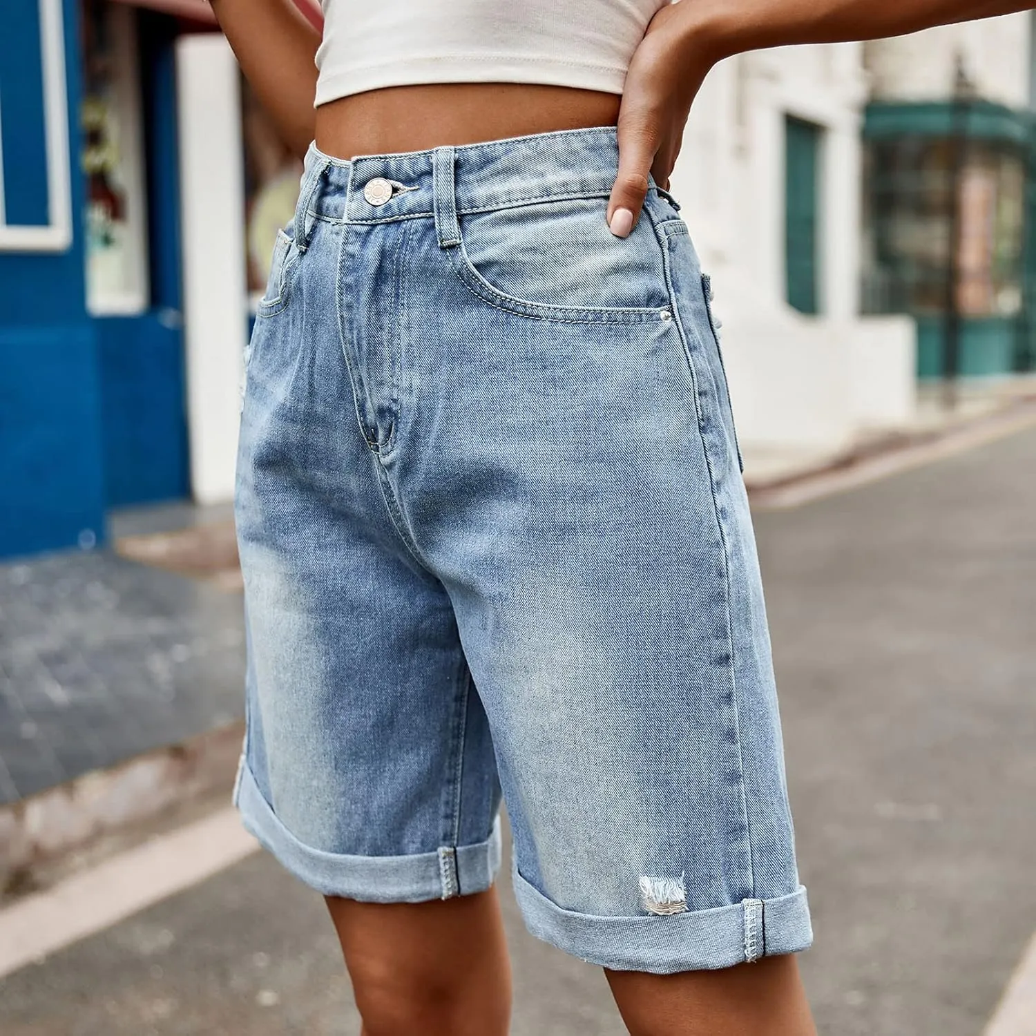 Womens Jean Shorts High Waisted Trendy Casual Wide Leg Stretchy Denim Shorts Loose Trendy Y2k Baggy Bermuda Shorts