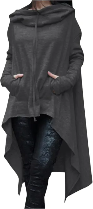Womens Long Sleeve Pullover Hoodies Solid Color Turtle Neck High Low Hem Sweatshirt Loose Fit Casual Fall Fashion Tops
