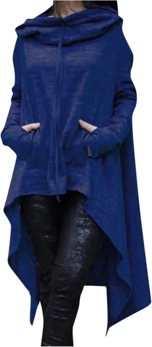 Womens Long Sleeve Pullover Hoodies Solid Color Turtle Neck High Low Hem Sweatshirt Loose Fit Casual Fall Fashion Tops